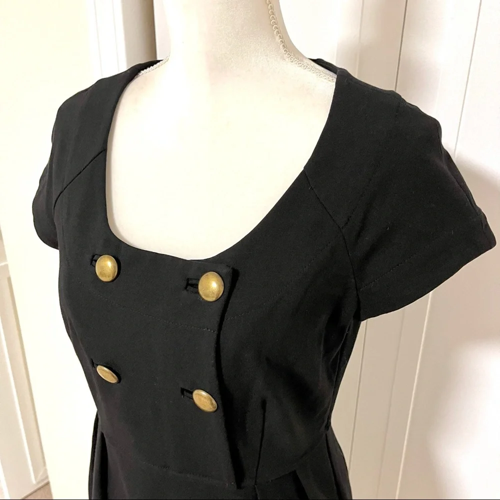 DIANE VON FURSTENBERG Charo Dress Military Black Gold Buttons Short Sleeves 8 - Picture 4 of 13